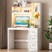 40” Home Office Desk with Hutch and Drawers, Computer Desk with Power Outlets and LED Light, Study Writing Gaming Table with Storage Shelves, Workstation for Bedroom, White