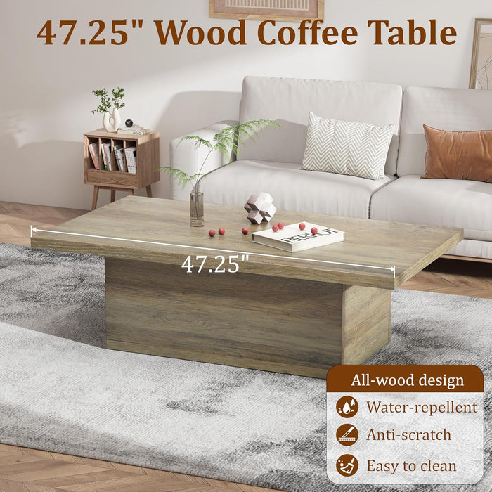 Farmhouse Coffee Table, 47.25" Modern Center Tables Wood Cocktail Table, Scratch-Resistant Accent Table with Sturdy Frame for Living Room, Home Office & Lounge
