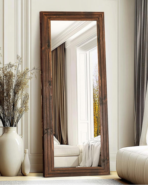 65Inch Full Length Floor Mirror Brown SolidWoodFrame