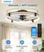Low Profile Ceiling Fans with Lights and Remote, 24In Flush Mount Ceiling Fan with Light, 3000K-6500K Dimmable Fandelier LED Fan Light, Black Bladeless Ceiling Fans with Lights for Bedroom