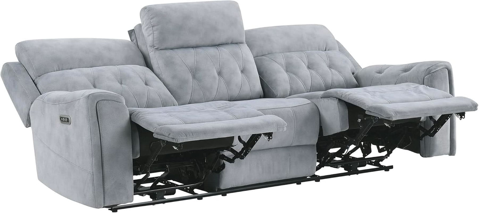 Wll Hugger Power Double Reclining Sof, Microfiber Home Theter Seting, Chrging Ports/Hidden Cup Holders/djustble Hedrest/Dimond Tufting, Power Recliner Couch for Living Room, Gry