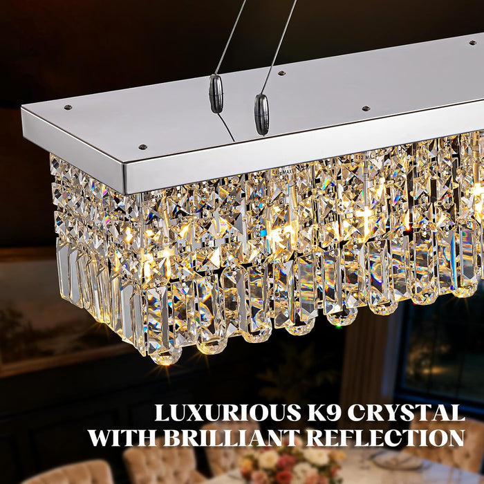 K9 Crystal Rectangular Chandelier 10 Light ChromeFinish