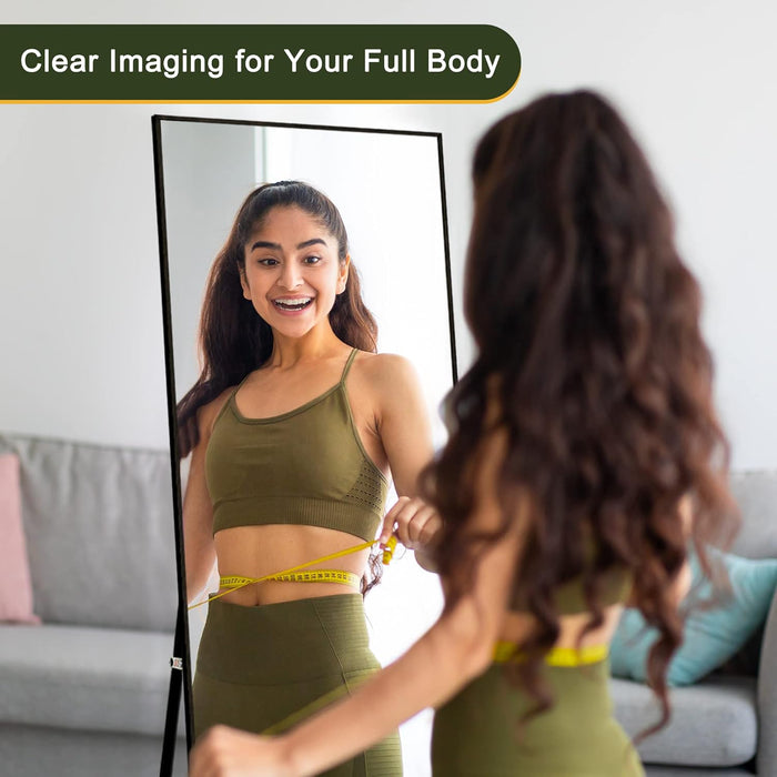 Full Length Mirror with Stand, 56"X19" Aluminum Alloy Frame Floor Mirror, Black, Shatter-Proof Glass - Free Standing, Leaning against Wall or Wall-Mounted, for Bedroom Living Room Dressing Room