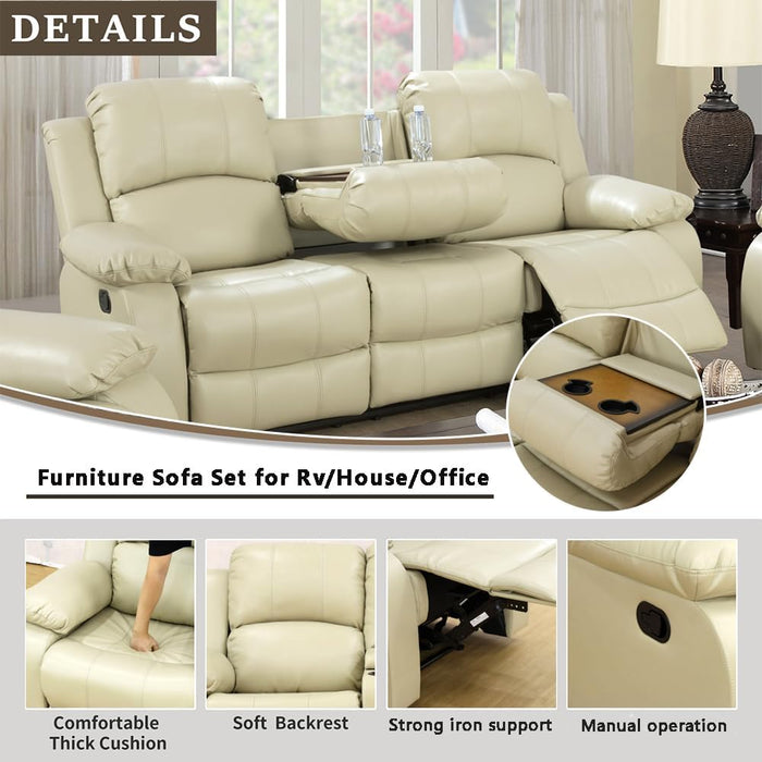 Living Room Furniture Set Leather Recliner Sofa Set Loveseat Chair Furniture Sofa Set for Living Room/Small Space/Rv/House/Office/Theater Seating (A-Beige Leather,Sofa(3Seater))