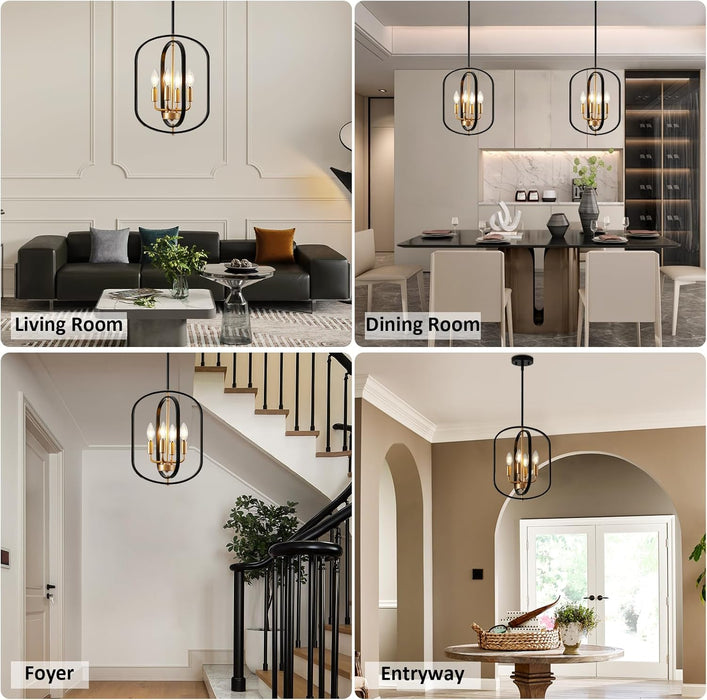 Black and Gold Chandelier for Dining Room Light Fixture, Chandelier for Entryway Light Fixture Foyer Lighting Fixtures Adjustable Modern Farmhouse Chandelier for Living Room Pendant Lights Kitchen