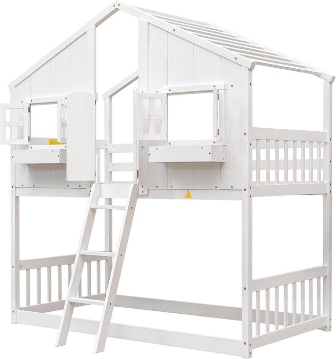 White PremiumQuality Pinewood Luxury Twin Bunk Bed