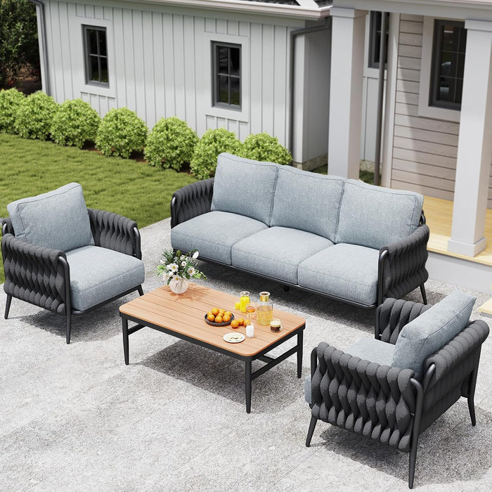 Outdoor Patio Furniture Set 6-Piece, Outdoor 5-Seat Sofa with Coffee Table, Waterproof Thick Cushion Patio Conversation Set, All Weather Outdoor Couch Set for Deck, Lawn, Balcony, Porch