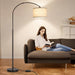 Dimmable Floor Lamp, Arc Floor Lamp with Dimmer, Black Standing Lamp with Adjustable Hanging Shade, over Couch Tall Reading Light, Modern Pole Lamp for Living Room Bedroom, 9W LED Bulb Included