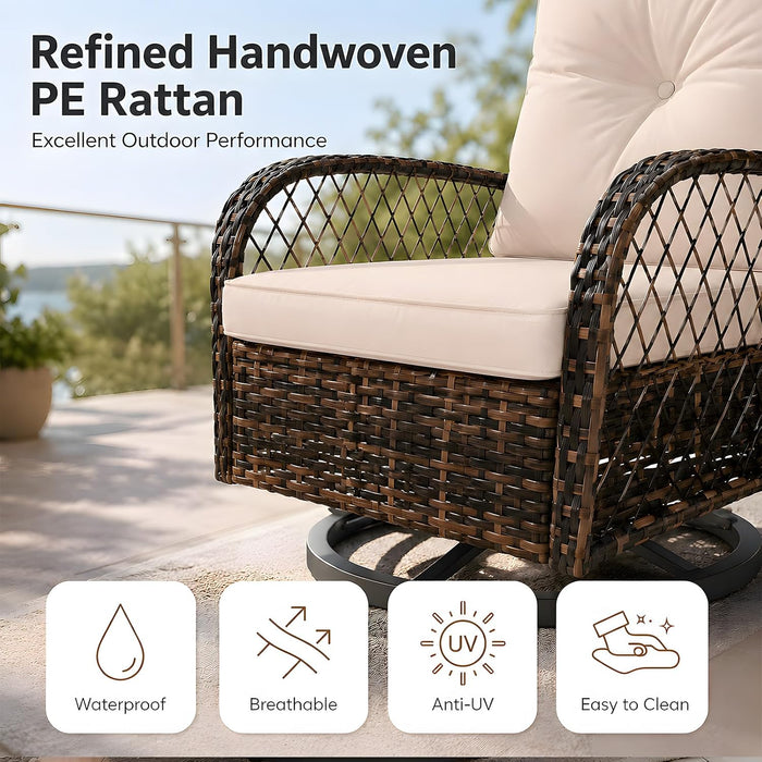 3 Piece Wicker Patio Furniture Set, Outdoor Swivel Chairs Set of 2