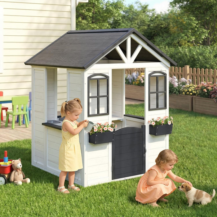 Outdoor Weatherproof Wooden Playhouse White Kitchen