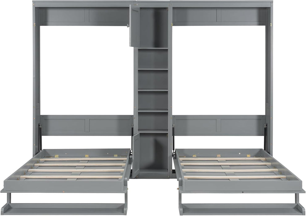 SlateGray Contemporary Murphy Dual Twin Beds Cabinetry