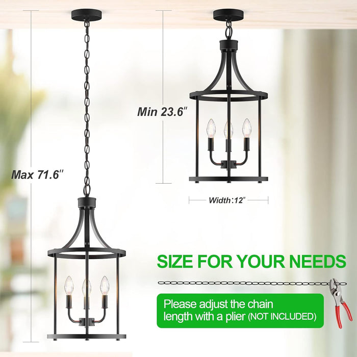 Chandelier Pendant Light Fixture, 3 Light Farmhouse Black Chandelier Pendant Lighting，Open Frame Hanging Light Fixture for Dining Room Foyer Entrance Kitchen Island