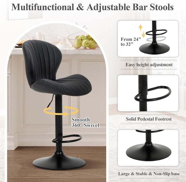 Bar Stools Set of 3, Adjustable Modern Swivel Bar Chairs, Faux Leather Upholstered Barstools Counter Height with High Backrest for Bar, Kitchen Island, Dining Room, Black