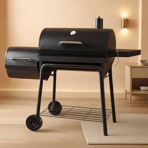 Barrel Charcoal Grill with Offset Smoker, 714 Square Inches Cooking Area, Outdoor BBQ Grill with Front and Side Shelf, Perfect for Backyard, Patio Parties and Picnics