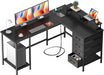 59 Inch L Shaped Computer Desk with Power Outlets, Home Office Desk with 4 Adjustable Storage Drawers & 2 Monitor Stands, Two Person Gaming Table for Bedroom, Black
