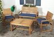 Home Collection Hailey Outdoor Living 4-Piece Acacia Patio Furniture Set, Brown and Navy