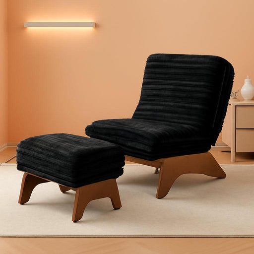 Modern Adjustable Accent Chair with Ottoman, Upholstered Living Room Chair with Footrest Set, Soft Reclining Lounge for Bedroom, Apartment, Office, Black