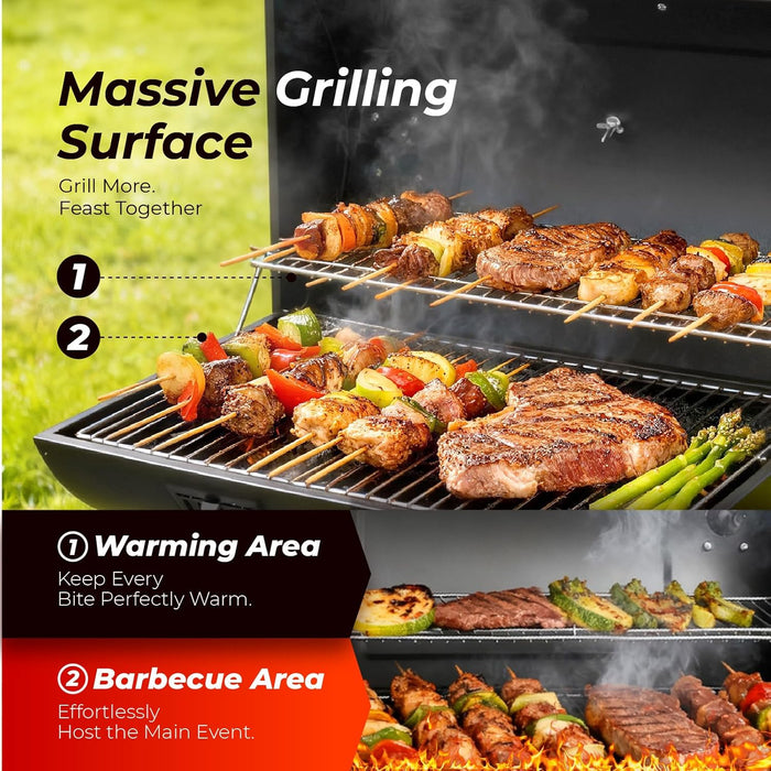 Upgraded Barrel Charcoal Grill with 2 Sides Table, BBQ Grill Outdoor Smoker with Wheels for Party Garden Patio and Backyard Cooking 39''D × 24''W × 46''H (Upgraded Grill W/Side Table)