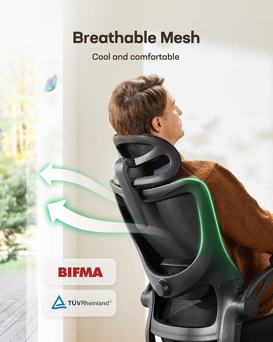 Ergonomic Office Chair: Office Computer Desk Chair with High Back Mesh and Adjustable Lumbar Support Rolling Work Swivel Task Chairs with Wheel 3D Armrests and Headrest