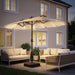 15FT Double Sided Patio Umbrella with 12 Solar LED Light Bars & Base Included, Extra Large Rectangle Outdoor Market Umbrella for 8-12 People Dining Table, Pool, Deck, Backyard (Beige)