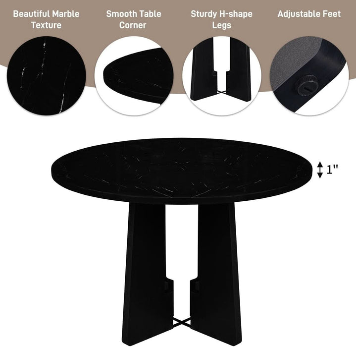 5-Piece round Dining Table Set, Modern 4 Upholstered Chairs for Living,Kitchen Room, 43 Inch, Grey+Black
