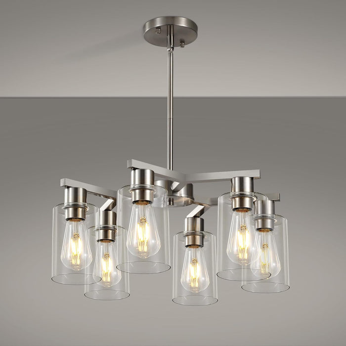 Brushed Nickel Six Light Farmhouse Chandelier Glass