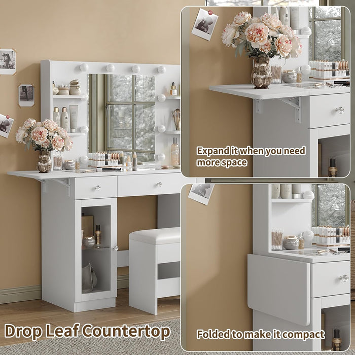 White Makeup Vanity DeskStation With RGB Illumination