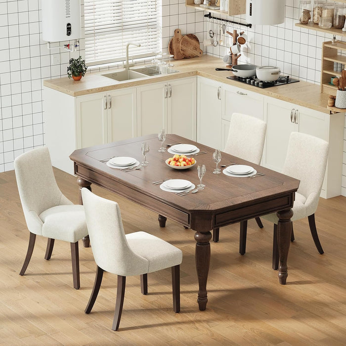 Wooden Dining Chairs Set of 4, Upholstered Kitchen & Dining Room Chairs with Solid Wood Legs Curved Backrest Farmhouse Accent Chair for Dining/Kitchen/Living Room, Beige