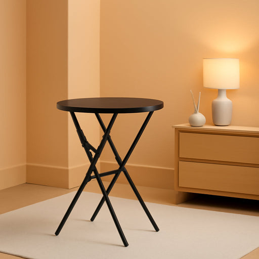 Cocktail Table 28In High Top round Folding Indoor Outdoor, Plastic Bar Height Foldable Bistro Tall Table for Party, Patio, Dining Room, Kitchen, Events, Removable Locking Legs, Black