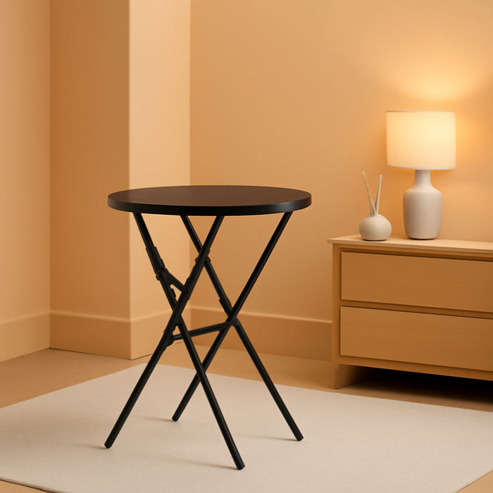 Cocktail Table 28In High Top round Folding Indoor Outdoor, Plastic Bar Height Foldable Bistro Tall Table for Party, Patio, Dining Room, Kitchen, Events, Removable Locking Legs, Black