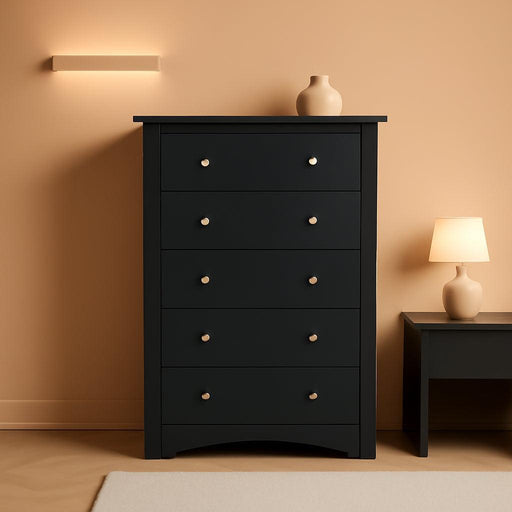 Tall Five Drawer Dresser Black Wood Storage Organizer