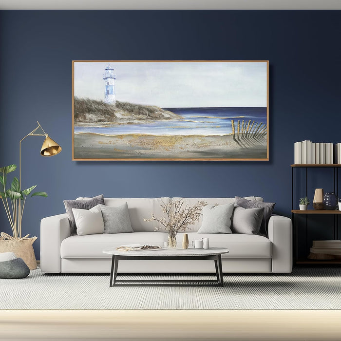 Large Ocean Wall Art Blue and Gold Wall Decor Framed Artwork Vogue Canvas Painting for Living Room Bedroom Dining Room Office Home Decor 30X60 Inch