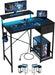 33.5" Small Gaming Desk with LED Lights & Power Outlets, Compact Computer Desk with Monitor Stand & CPU Stand, Gamer Table with Storage Drawer, Side Hooks for Home Office, Bedroom, Black
