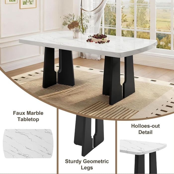 5-Piece Dining Table Set, 63" Faux Marble Table and 4 Chairs