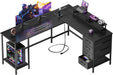 59 Inch L Shaped Computer Desk with Power Outlets, Home Office Desk with 4 Adjustable Storage Drawers & 2 Monitor Stands, Two Person Gaming Table for Bedroom, Black