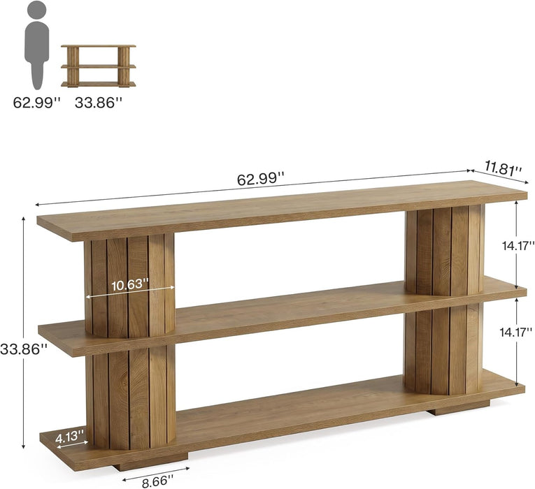 Console Table with Storage, 62.9-Inch Long Narrow Entryway Sofa Table 3-Tier Shelves for Living Room Hallway Entrance