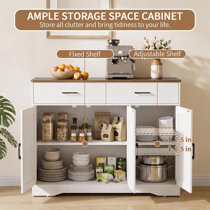 42.5" Farmhouse Sideboard Buffet Cabinet with Barn Doors, White