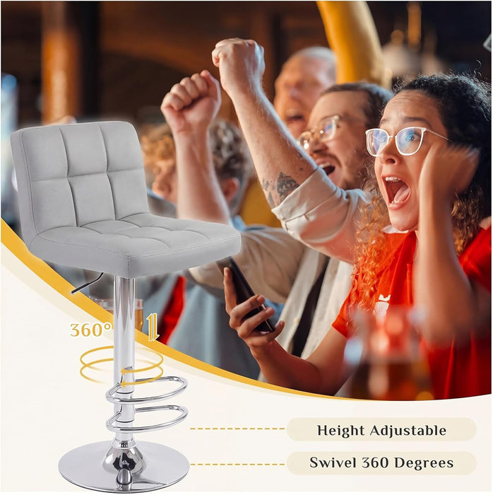 Bar Stools Set of 4, 24 Inch Counter Height Bar Chairs, Upholstered Modern Kitchen Barstools with Metal Base, PU Leather Saddle Stools for Kitchen Island, Grey