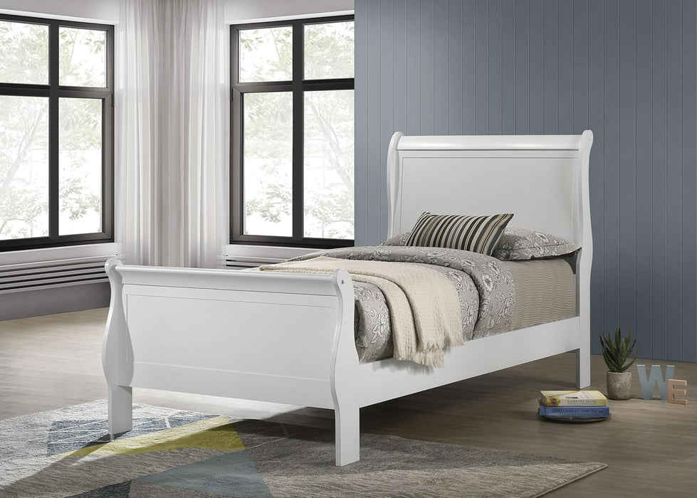 Home Furnishings Louis Philippe Traditional Wood Twin Size Sleigh Bed Frame 47-Inch Headboard White 202441T