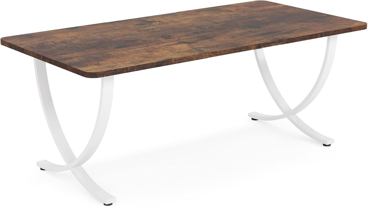 Executive Desk, 63” W X 31.5” D Large Office Desk, Modern Computer Desk Conference Table Meeting Room Table, Business Furniture for Home Office, White and Walnut