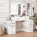 Makeup Vanity Desk with Mirror and 3-Color Lights Large Vanity Desk with Charging Station Vanity Table with 8 Drawer & Glass