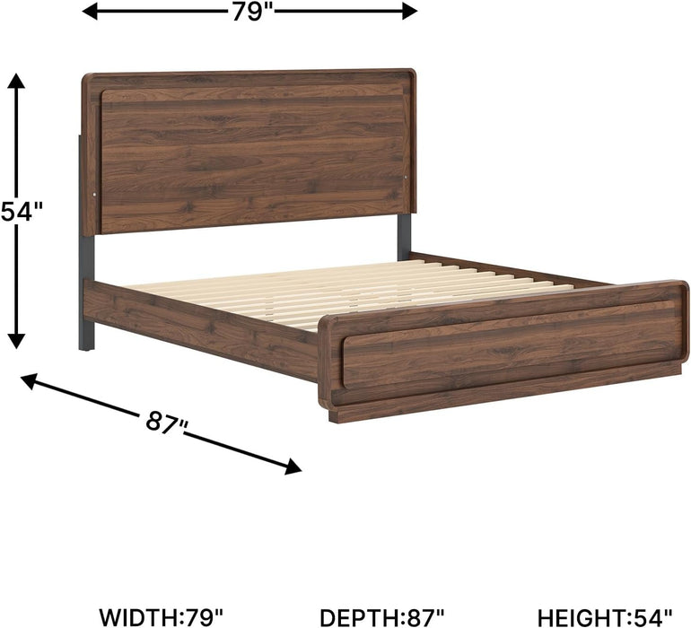 Signature Design by Ashley Hollinaze Contemporary Panel Platform Bed with LED Lighting, Foundation or Box Spring Not Needed, King, Dark Brown