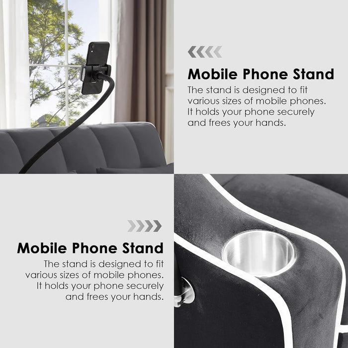 Velvet Charcoal Gray Adjustable Convertible Sleeper Sofa