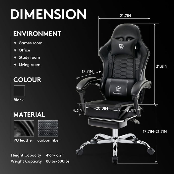 Gaming Chair,Computer Office Chair with Massage,Gel Pad,Black