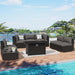 8-Piece Outdoor Patio Furniture Sofa Set All-Weather Wicker Sectional Conversation Set with Modern Glass Coffee Table, Cushions and Fire Pit Table, Dark Grey