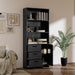 6-Tier Bookshelf with Door and 3 Drawers, 71" Tall Bookcase with 3-Tier Open Shelves, Wooden Book Shelf with Storage Cabinet for Home Office, Living Room, Bedroom, White (Black Bookcase) | with 3-Tier Open Shelves, Wooden Book Shelf with Storage Cabinet for Home Office, Living Room, Bedroom, Black