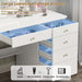 5-Drawers White Makeup Vanity Sets Dressing Table Sets with LED Dimmable Mirror, Stool and 3-Tier Storage Shelves