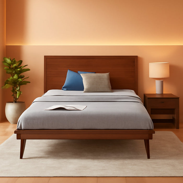 Raymond Wood Platform Bed Frame with Adjustable Wood Headboard, Solid Wood Foundation, Wood Slat Support, No Box Spring Needed, Easy Assembly, King, Brown