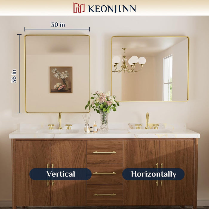 30 X 36 Inch Brushed Gold Bathroom Vanity Mirror, Aluminum Frame