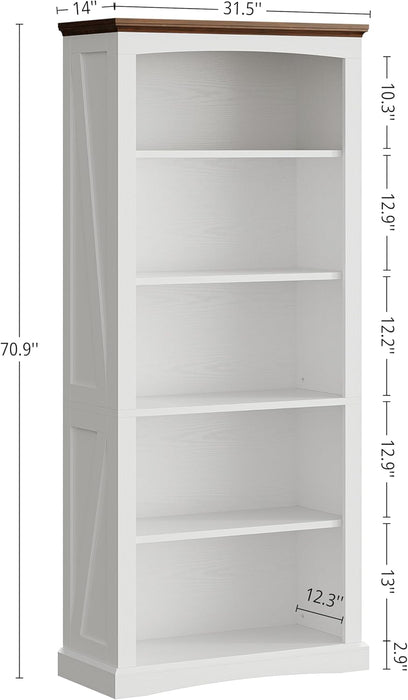 Farmhouse Bookcase 70 Inches Tall White TwoToneFinish